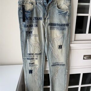 AMIRI Faded Blue Textured Skinny Jeans